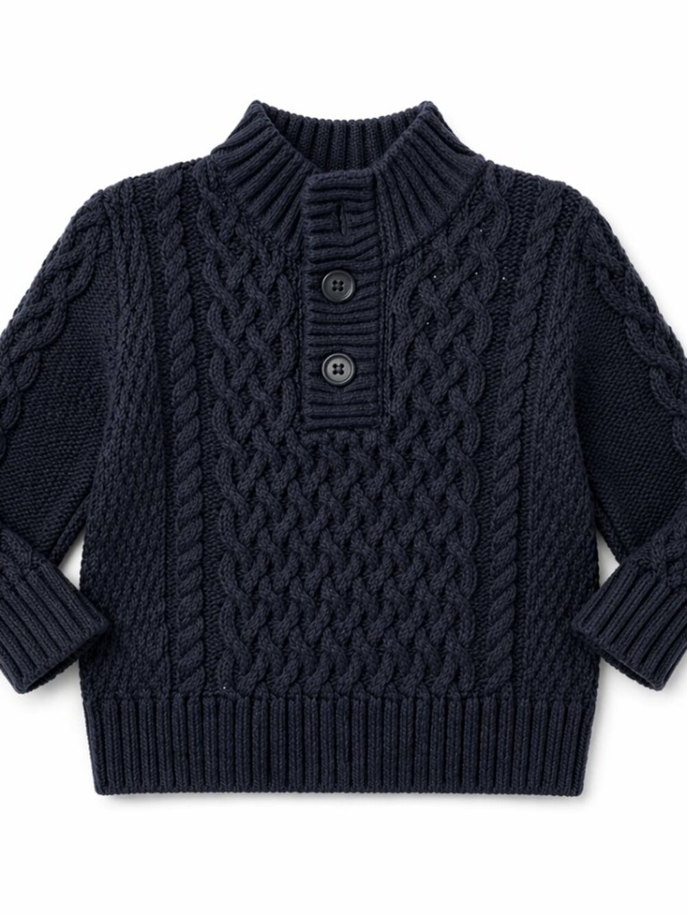 NWT Cat & Jack Baby Boy Navy Blue Cable Knit Sweater 12 Months Button Neck Cozy - Picture 2 of 3